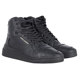 Saint Laurent-SAINT LAURENT SL24 Mid Top Sneakers in Black Leather-Black