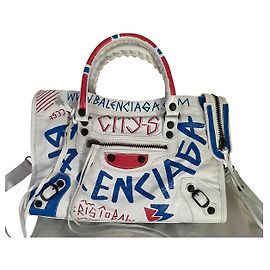 Borsa Balenciaga City in pelle bianca con graffiti rosso e blu Bianco Rosso Blu