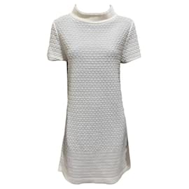 Chanel-Chanel Ecru Knitted Cotton Neck Mini Dress-Beige