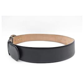Chanel-CHANEL BELT BUCKLE CC LOGO 90 CM IN BLACK LEATHER AND SILVER METAL LEATHER BELT-Black