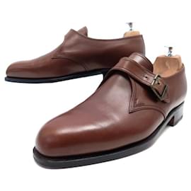 JM Weston-JM WESTON MOCCASIN SHOES WITH FLORA BUCKLE 531 8E 42 BROWN LEATHER SHOES-Brown