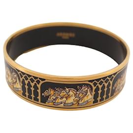 Hermès BRACCIALE HERMES LES HORSES GRANDE T 22.5 BRACCIALE BANGLE STAMPATO IN SMALTO D'ORO D'oro