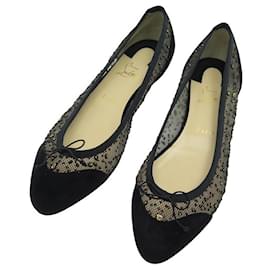 Christian Louboutin-NEW CHRISTIAN LOUBOUTIN LACE & STRASS SHOES 40.5 SUEDE SHOES-Black