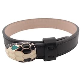 Bulgari-NEW BULGARI NICE TO HAVE A SERPENTI BRACELET 16-18 BLACK LEATHER BANGLE-Black