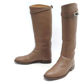 Hermès HERMES SCHUHE SPRINGSTIEFEL 37. 5 BRAUNE LEDERVERSCHLUSS-KELLY-Stiefel Braun