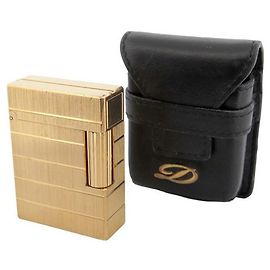 VINTAGE LIGHTER ST DUPONT LINE 1 IN GOLD PLATED LEATHER CASE GOLDEN LIGHTER Golden