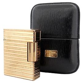 VINTAGE LIGHTER ST DUPONT LINE 1 IN GOLD PLATE + GOLDEN LIGHTER LEATHER CASE Golden