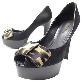 CHAUSSURES LOUIS VUITTON RIVOLI LEOPARD 38 ESCARPINS CUIR POULAIN SPROUSE Marron