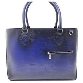 NOVA BOLSA BERLUTI CABAS SEMPRE EM COURO SCRITTO AZUL BOLSA UTOPIA Azul
