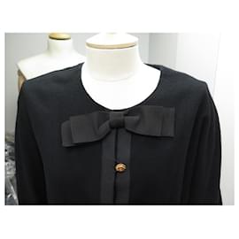 Chanel-VINTAGE CHANEL DRESS CAMELIA BUTTONS & BOW IN BLACK WOOL 42 L WOOL DRESS-Black