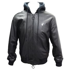 Off White NEW JACKET OFF-WHITE BOMBER JACKET OMJA034E20Lea001 48 M BLACK LEATHER JACKET Black