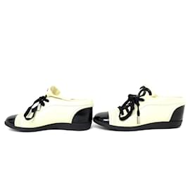 Chanel-CHANEL BASKETS G SHOES25313 37.5 BLACK BEIGE LEATHER SNEAKERS LOGO CC-Beige