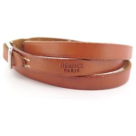 Hermès-BRACELET HERMES HAPI I TRIPLE TOUR EN CUIR CAMEL 22-24 LEATHER BANGLE STRAP-Caramel