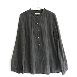 Isabel Marant Etoile-Isabel Marant Etoile Fine Cotton Grandad Shirt Grey-Grey
