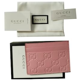 Gucci Signature Card Case Wallet With Cat in Pink
