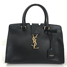 Yves Saint Laurent-Bolso satchel de cuero Cabas Chyc 424868-Negro
