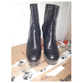 Saint Laurent-Saint Laurent Candy Black Leather Platform Ankle Heel Boot 37.5 US 7.5 UK 4.5-Black