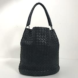 Bottega Veneta-Intrecciato Leather Bucket Shoulder Bag 255690-Black