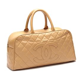 Chanel-CC Quilted Caviar Boston Bag-Beige