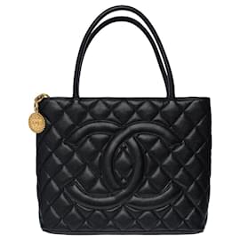 Chanel-CHANEL MEDALLION TOTE BAG IN BLACK CAVIAR QUILTED LEATHER -100729-Black
