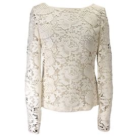 Top de manga larga Blumarine de encaje croché blanco Blanco