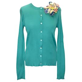 Fendi-Fendi cardigan in aqua knit with silk flower brooch-Other