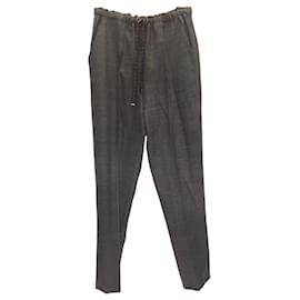 Fendi-Fendi pants in grey check wool with logo drawstring -Grey