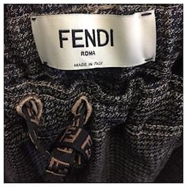Fendi-Fendi pants in grey check wool with logo drawstring -Grey
