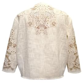 Dolce & Gabbana-Dolce & Gabbana cream heavy cotton weave jacket with cut-out flower embroidery-White,Cream