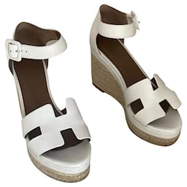 Hermès Mules compensées Blanc