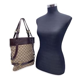 Gucci-Brown Monogram Canvas Bucket Shoulder Bag Tote-Beige