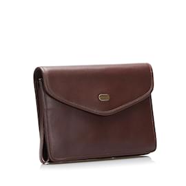 Burberry-Leather Clutch Bag-Brown