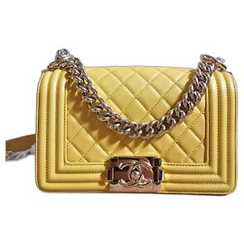 Chanel Boy small leather handbag yellow Yellow