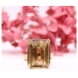 Autre Marque-Anillo cóctel citrino rectangular engastado en oro amarillo 18 quilates-Naranja,Gold hardware