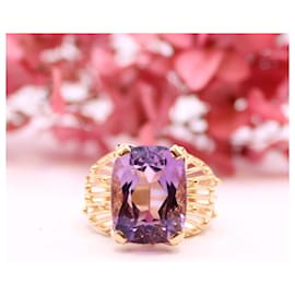 Autre Marque-Yellow gold amethyst cocktail ring 18 carats-Purple,Gold hardware