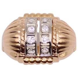 Autre Marque-Tank yellow gold ring 18 carats and white stones-Gold hardware