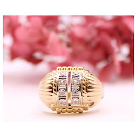 Autre Marque-Tank yellow gold ring 18 carats and white stones-Gold hardware