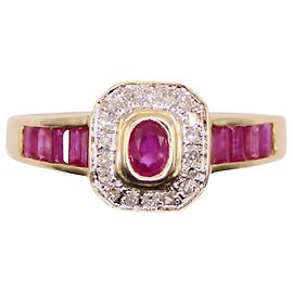 Autre Marque Octagonal ruby and diamond ring in yellow gold 18 carats Red Gold hardware
