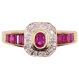 Autre Marque-Octagonal ruby and diamond ring in yellow gold 18 carats-Red,Gold hardware