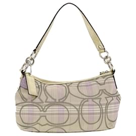 Coach-Coach Signature Shoulder Bag Nylon 2way Beige Pink Gold Auth am4220-Pink,Beige,Golden