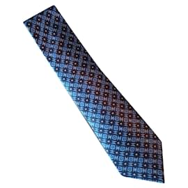 Lanvin tie in blue silk, black patterns Black Blue