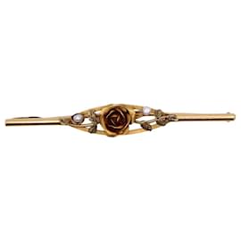 Autre Marque-Broche modernista con motivo floral y perlas finas en oro amarillo 18 quilates-Gold hardware