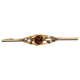 Autre Marque-Spilla Art Nouveau con motivo floreale e perle fini in oro giallo 18 carati-Gold hardware