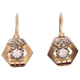 Autre Marque-Hexagonal Art Deco period sleepers and white stones-Gold hardware
