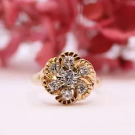 Autre Marque-Floral ring with white stones in yellow gold 18 carats-Gold hardware