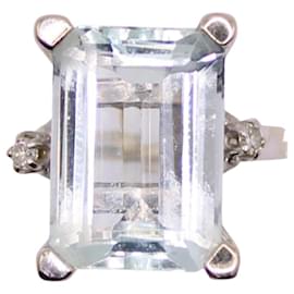 Autre Marque-Aquamarine ring shouldered with white gold diamonds 18 carats-Light blue,Silver hardware