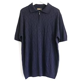 Zilli-Zilli Navy Textured Polo knit top-Navy blue