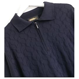 Zilli-Zilli Navy Textured Polo knit top-Navy blue
