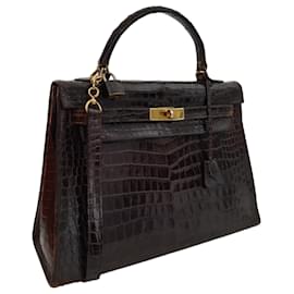 Hermès-Hermes Kelly bag 32 brown crocodile-Brown