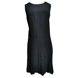 Chanel-CHANEL Charlestown style black silk dress very good condition T42 fr-Black